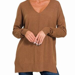 Zenana Outfitters L/XL Women's V-Neck Sweater in Tan, Feels like Cashmere….